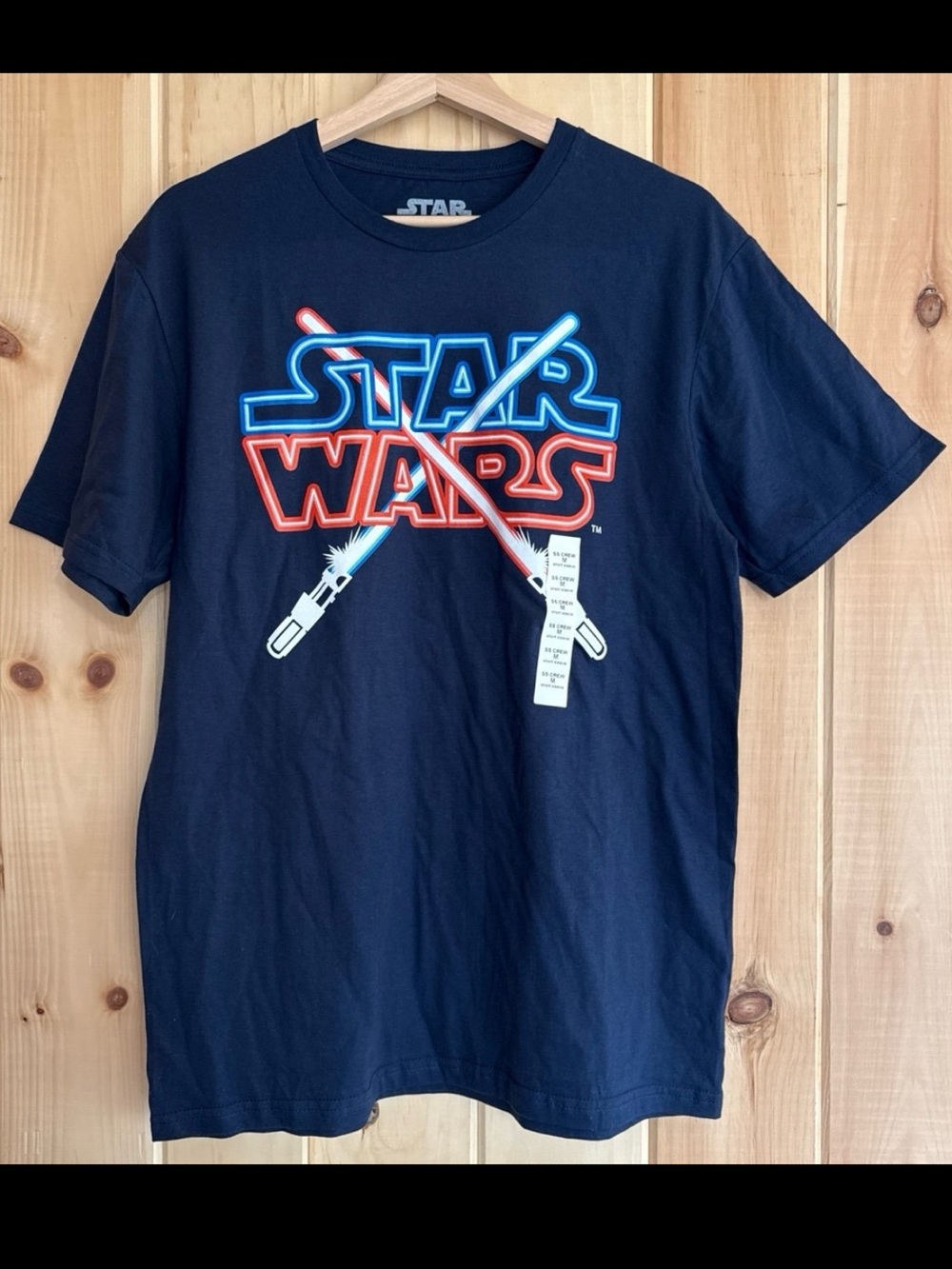 New Star Wars Neon Lightsaber Graphic Tee Navy Blue Size M NWT